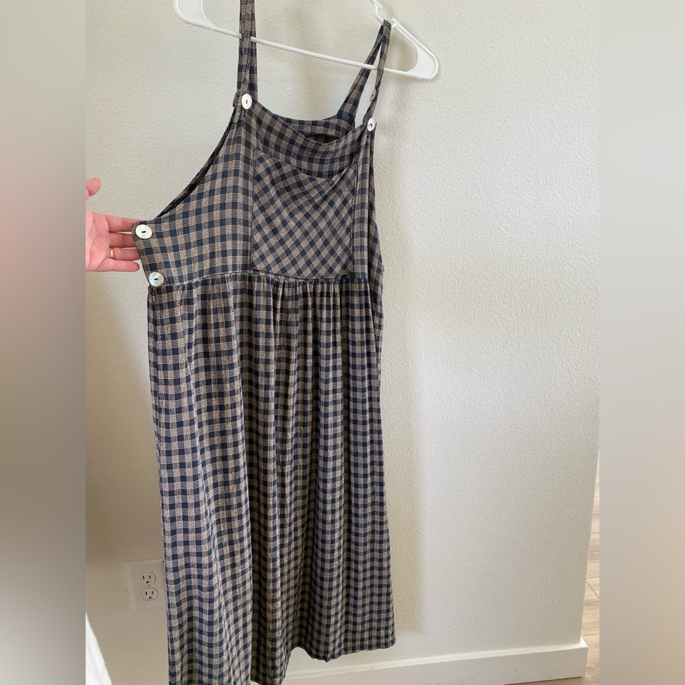 Checkered Sleeveless Dress with Button Details